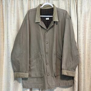 Vintage Cyrk 100% Cotton Tan Canvas Barn Jacket Button Corduroy Trim Men's Large